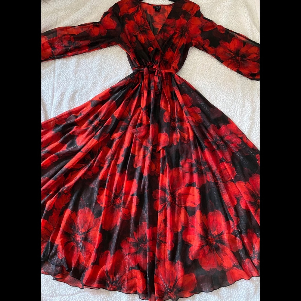 Beautiful Red & Black Floral Shimmer Dress
